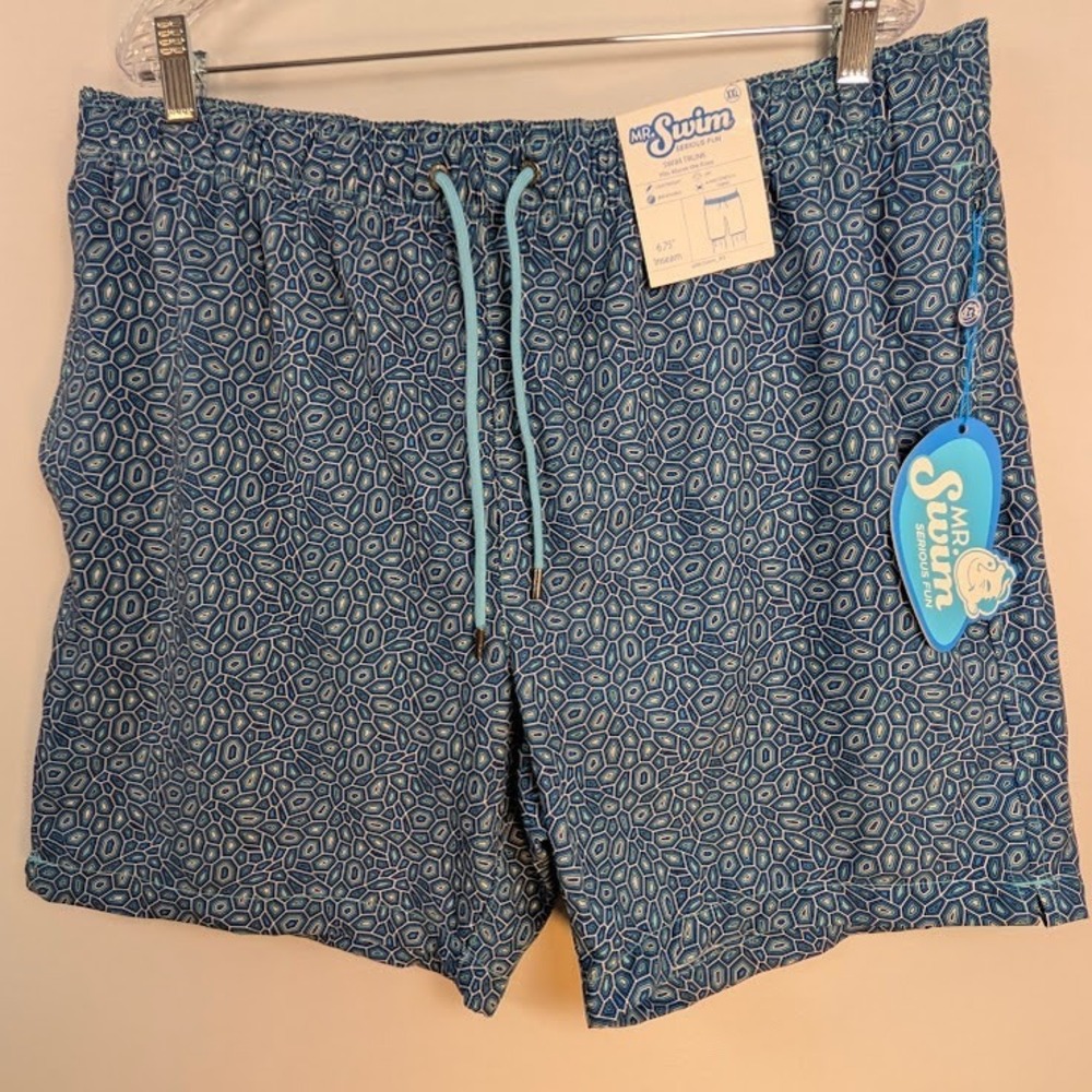 Mr Swim Swimming Trunks XXL NEW Blue Geometric Mesh Liner 75$ Retail